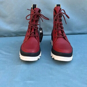 NWT SOREL Women's Brex Lug Sole Lace-Up Waterproof Boots WARP RED & BLACK Sz 5